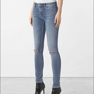 ALL SAINTS Mast Low Rise Skinny Jeans Y2K Medium Wash Distressed Ripped Size 26